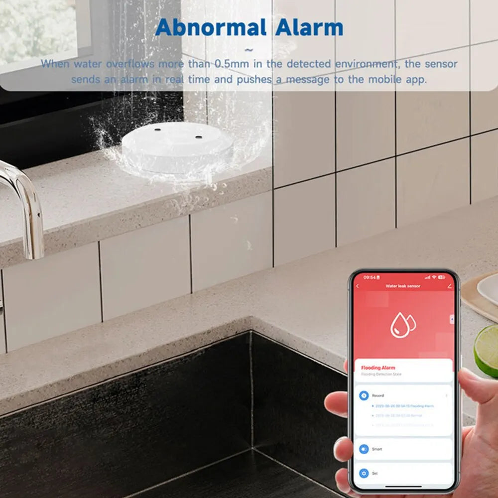 Tuya ZigBee Smart Water Leak Detector – App-Controlled Flood Alarm