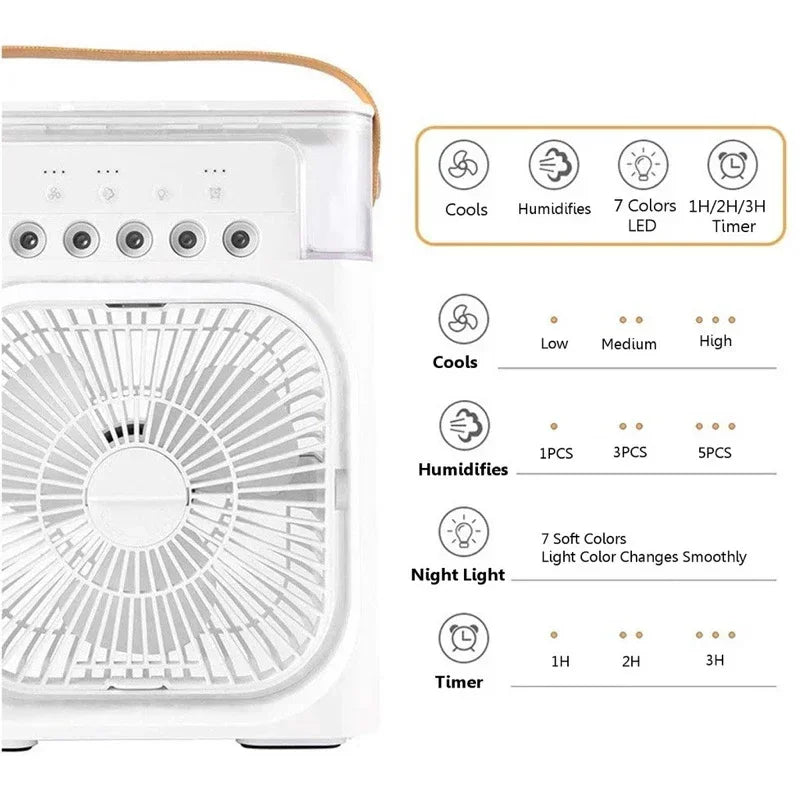 3 In 1 Fan Air Cooler – Mini AC, Humidifier & LED Light for Home