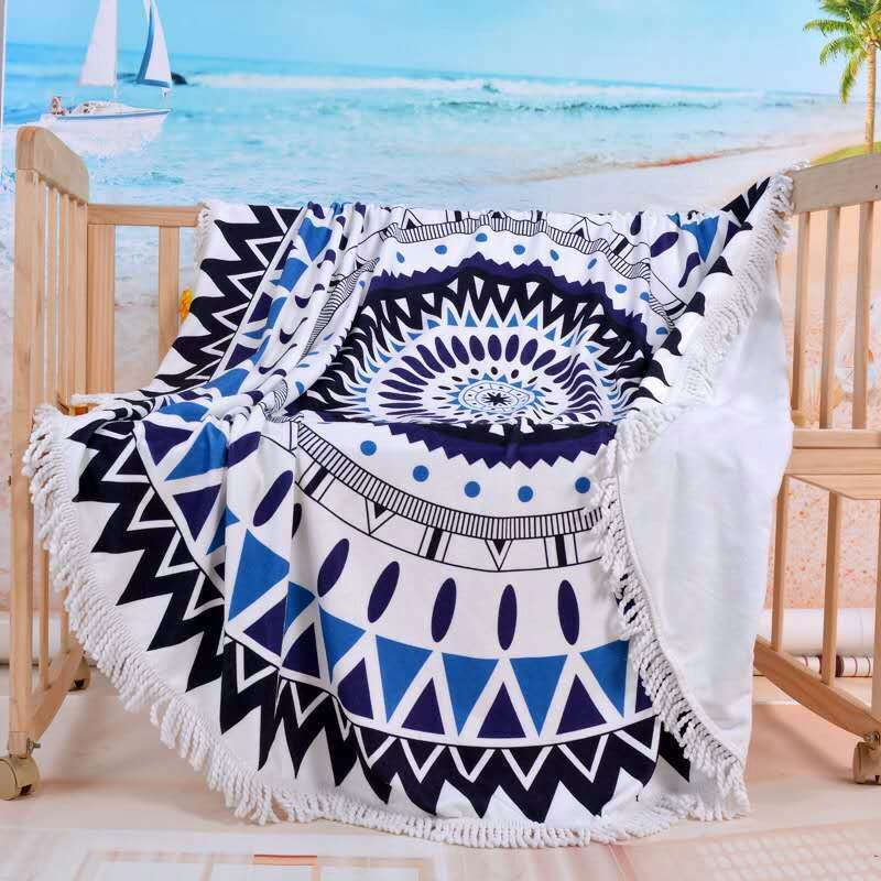 Round Sun Protection Beach Towel Microfiber Strap