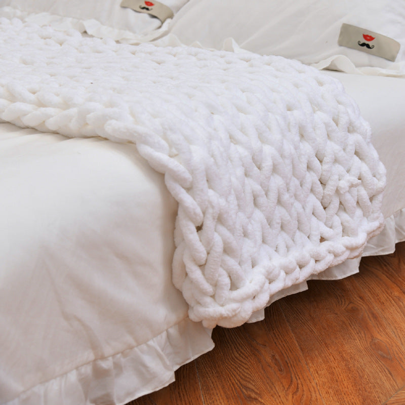 Handmade Coarse Yarn Knitted Chenille Blanket