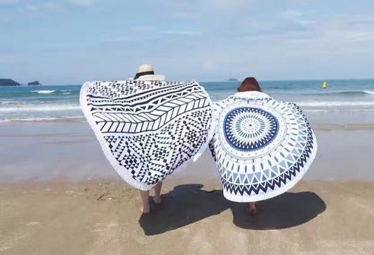 Round Sun Protection Beach Towel Microfiber Strap