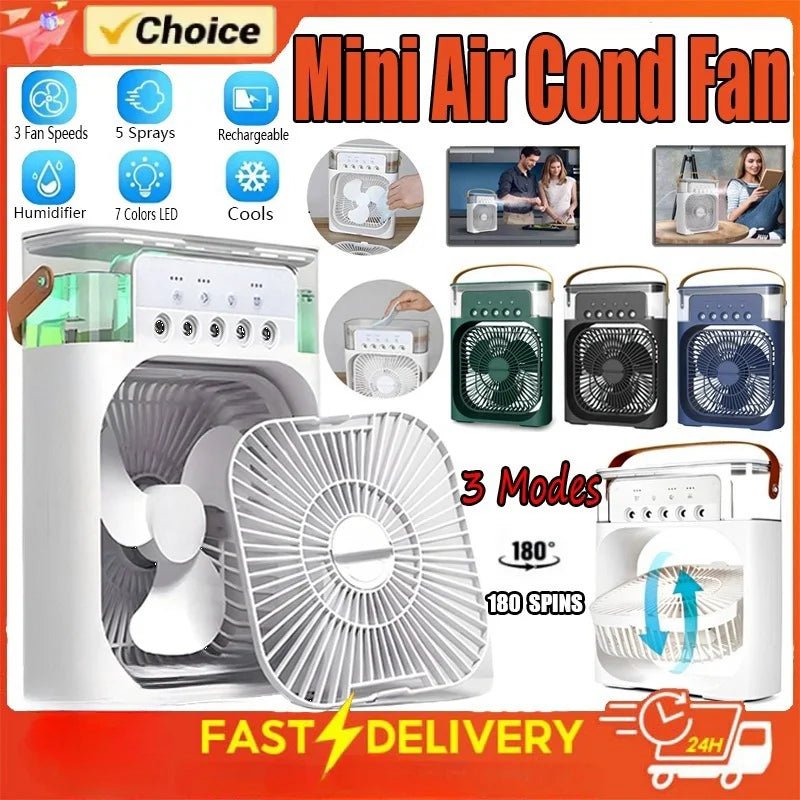 3 In 1 Fan Air Cooler – Mini AC, Humidifier & LED Light for Home - EMLANOOR