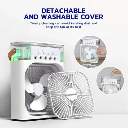 3 In 1 Fan Air Cooler – Mini AC, Humidifier & LED Light for Home