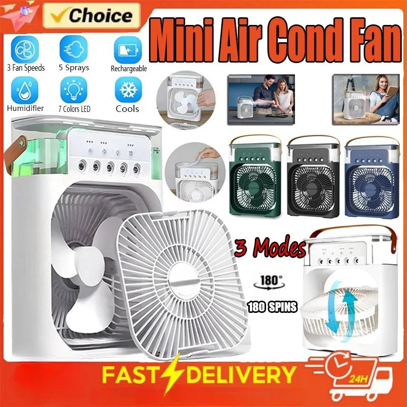 3 In 1 Fan Air Cooler – Mini AC, Humidifier & LED Light for Home