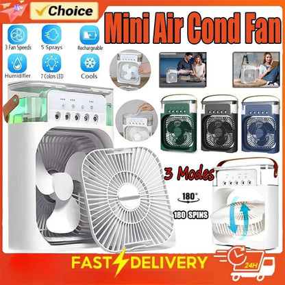 3 In 1 Fan Air Cooler – Mini AC, Humidifier & LED Light for Home