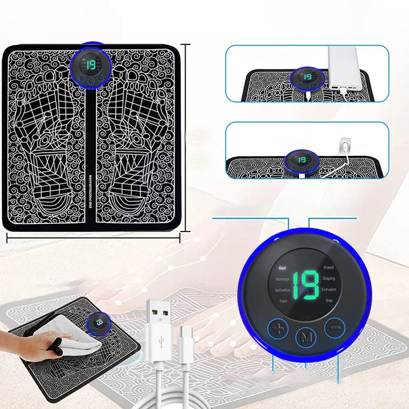 Foldable Electric Foot Massager Pad – Portable Rechargeable Relief