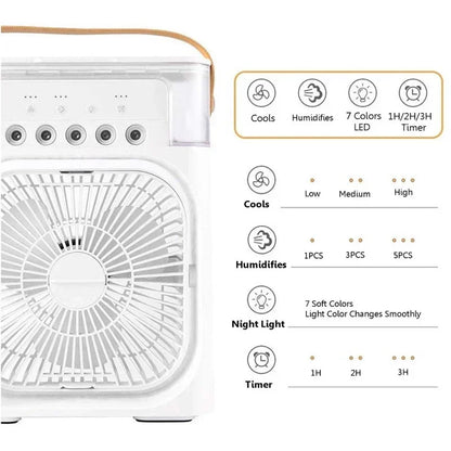 3 In 1 Fan Air Cooler – Mini AC, Humidifier & LED Light for Home