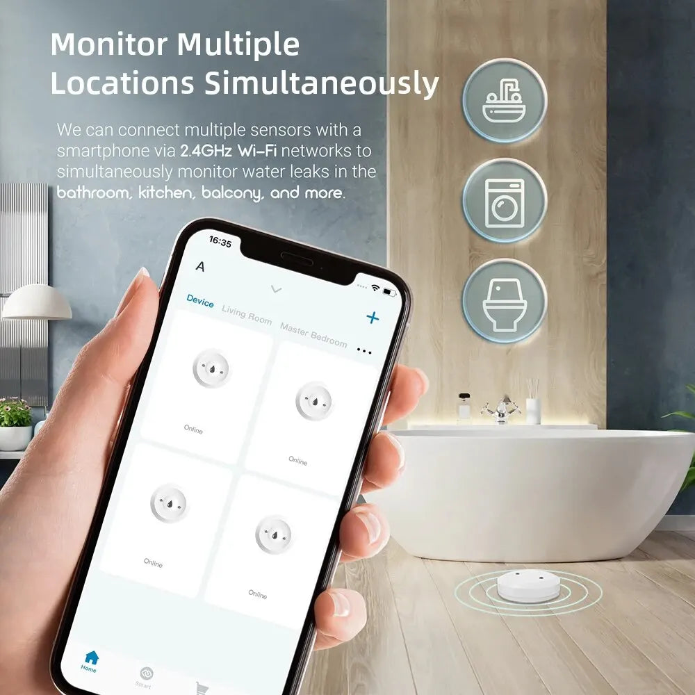 Tuya ZigBee Smart Water Leak Detector – App-Controlled Flood Alarm