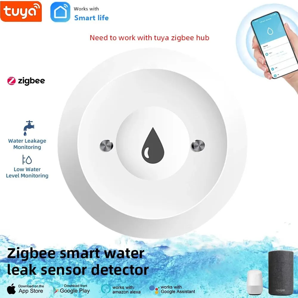Tuya ZigBee Smart Water Leak Detector – App-Controlled Flood Alarm