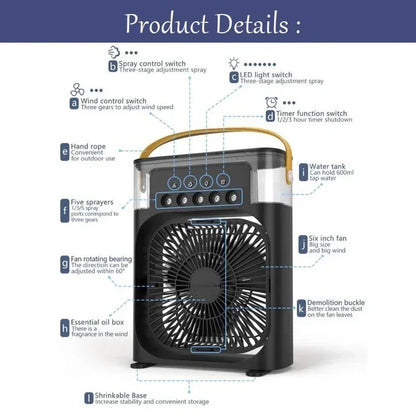 3 In 1 Fan Air Cooler – Mini AC, Humidifier & LED Light for Home