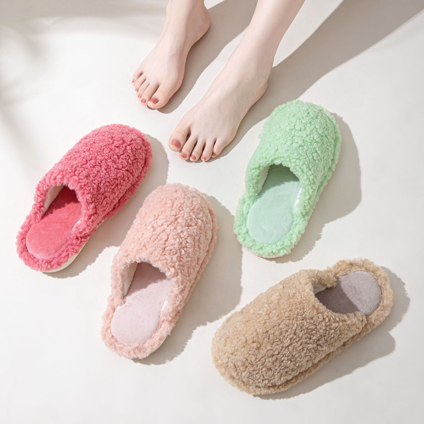 Baotou Curly Cotton Slippers Home Candy Color