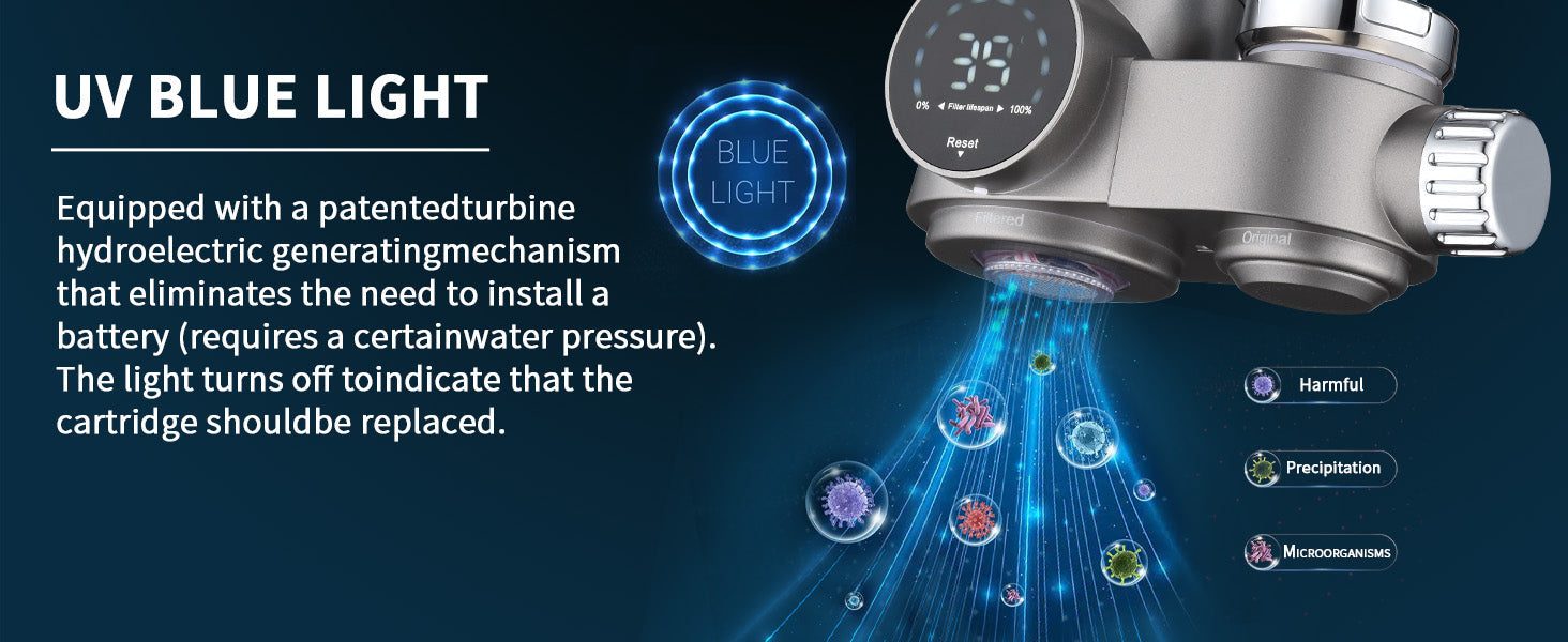 Water - power UV Purifier Faucet | Best Water Filter for Hard Water - EMLANOOR