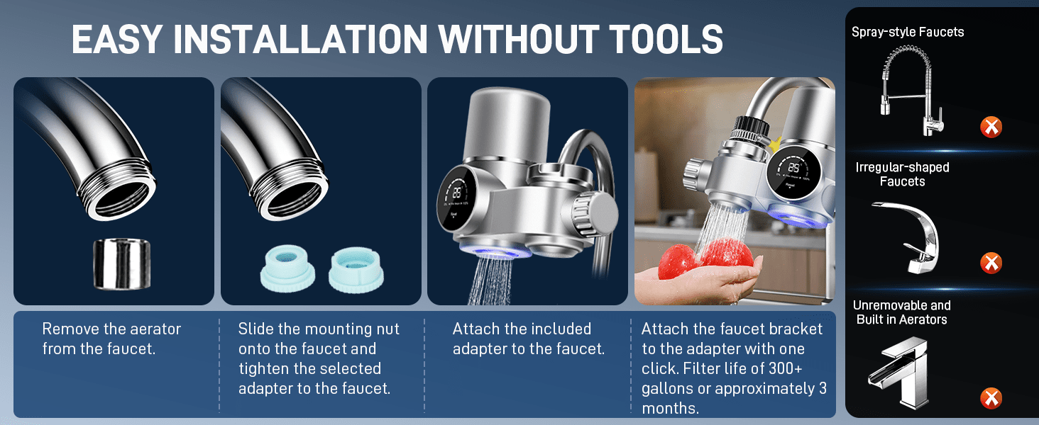 Water - power UV Purifier Faucet | Best Water Filter for Hard Water - EMLANOOR